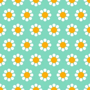 Seamless chamomile pattern on green background Stock Illustration
