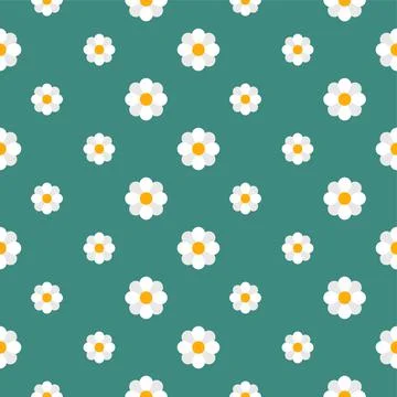 Seamless chamomile pattern on green background Stock Illustration