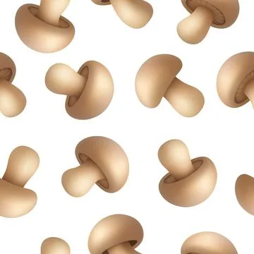 Seamless Champignon Mushroom Pattern, Vector Illustration. Realistic Button Stock Illustration