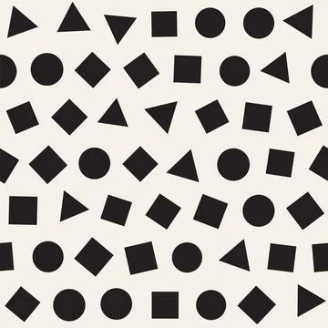 Seamless chaotic patterns. Randomly scattered geometric shapes. Abstract retr Stock Illustration