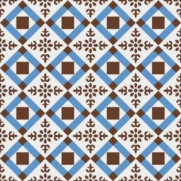 Seamless check square cross geometry flower pattern Stock Illustration