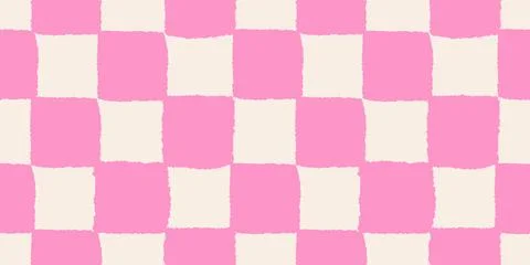 Seamless Checker Pattern With Irregular Pink Squares In Preppy Indie Trendy Stock Illustration