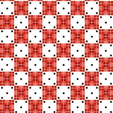 Seamless checkered pattern and black polka dots Stock Illustration