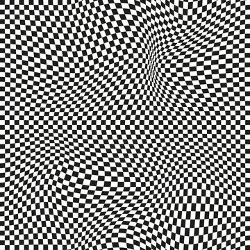 Seamless checkered pattern. Distorted optical illusion banner. Op art checkered Stock Illustration