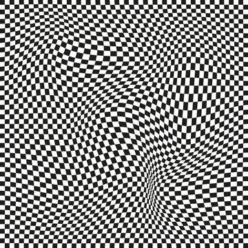 Seamless checkered pattern. Distorted optical illusion banner. Op art checkered 스톡 일러스트