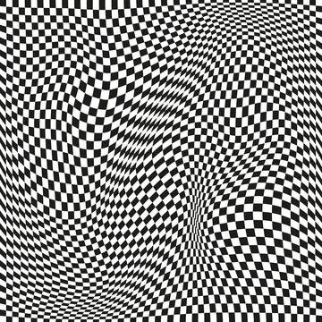 Seamless checkered pattern. Distorted optical illusion banner. Op art checkered Stock Illustration
