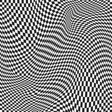 Seamless checkered pattern. Distorted optical illusion banner. Op art checkered Stock Illustration