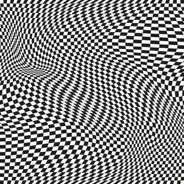 Seamless checkered pattern. Distorted optical illusion banner. Op art checkered Illustrazione stock