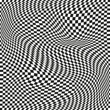 Seamless checkered pattern. Distorted optical illusion banner. Op art checkered Illustrazione stock