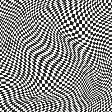 Seamless checkered pattern. Distorted optical illusion banner. Op art checkered Stock Illustration