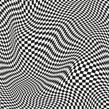 Seamless checkered pattern. Distorted optical illusion banner. Op art checkered Illustrazione stock