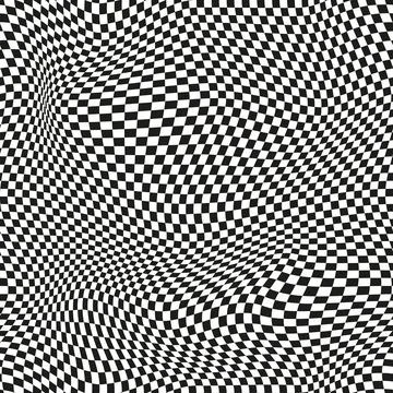 Seamless checkered pattern. Distorted optical illusion banner. Op art checkered Stock Illustration