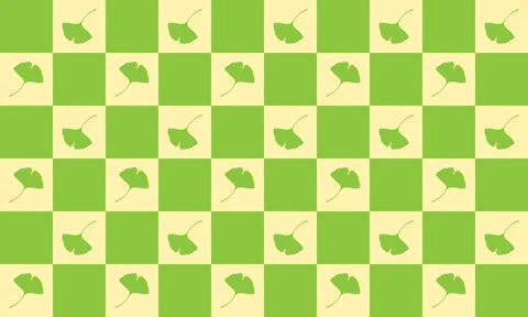 Seamless checkered pattern with green ginkgo  Stockillustratie