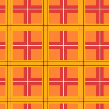 Seamless checkered pattern in red and yellow stripes. Checkered textile pri.. Stock Illustration