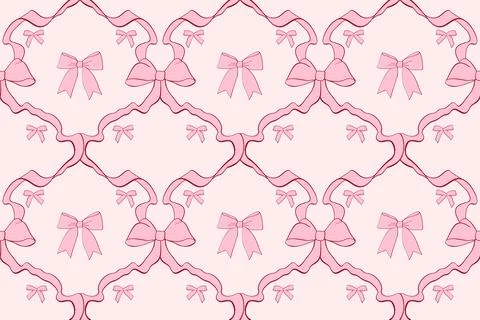 Seamless checkered pattern with ribbon bows. イラスト素材