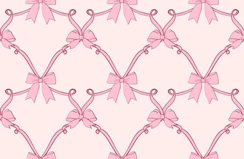 Seamless checkered pattern with ribbon bows. イラスト素材