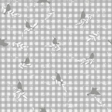 Seamless checkered pattern with trendy gingham checks with little birds sitti Stock Illustration