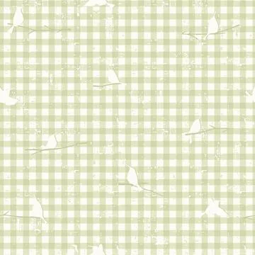 Seamless checkered pattern with trendy gingham checks with little birds sitti Stock Illustration