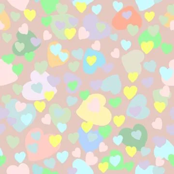 Seamless cheerful pattern with multicolored hearts in cartoon style Stock Illustration