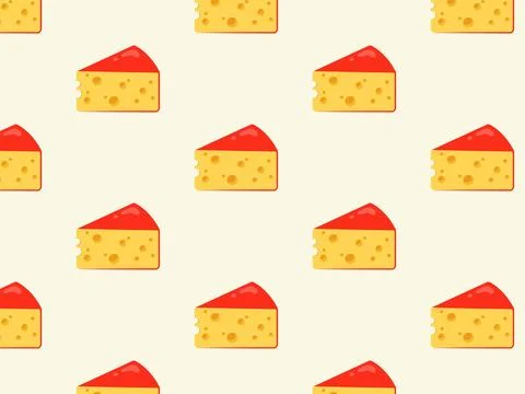 Seamless cheese pattern. Illustration of yellow cheese slices. Vector illus.. Illustrazione stock