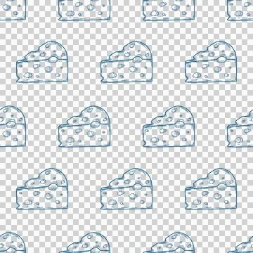 Seamless cheese pattern, triangle cheese slice with blue outline Stock Illustration