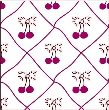 Seamless cherry and bow pattern with geometric lines Stock Illustration