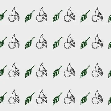 Seamless cherry and leaf pattern design for textile and wrapping applications Stock Illustration