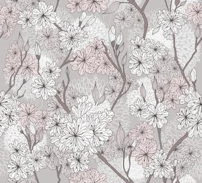Seamless cherry blossom flowers pattern. abstract floral pattern. Stock Illustration