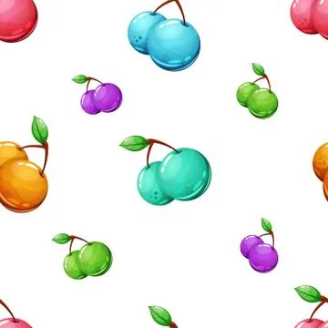 Seamless cherry cartoon pattern on the grey background Stock Illustration