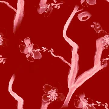 Seamless Cherry Flower Pattern. Watercolor Sakura Illustrazione stock