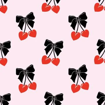 Seamless Cherry pattern. Bow. Ballet, coquette background Stock Illustration