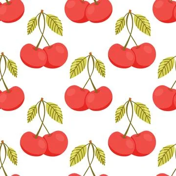 Seamless Cherry Pattern with Cute Kawaii Cartoon Style Fruits Stock Illustration