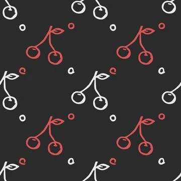 Seamless cherry pattern. Doodle vector with red cherry icons. cherry pattern Illustrazione stock