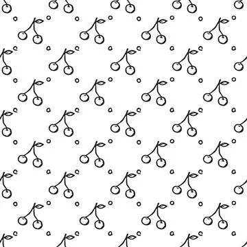 Seamless cherry pattern. Doodle vector with red cherry icons. cherry pattern Stockillustratie
