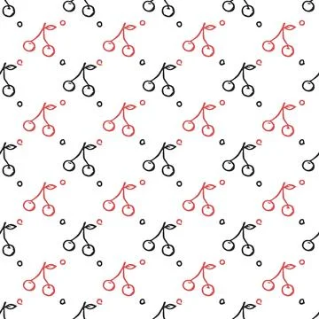 Seamless cherry pattern. Doodle vector with red cherry icons. cherry pattern Stockillustratie