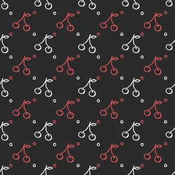 Seamless cherry pattern. Doodle vector with red cherry icons. cherry pattern Stock Illustration