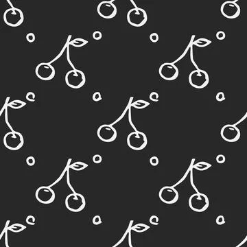 Seamless cherry pattern. Doodle vector with red cherry icons. cherry pattern Stock Illustration