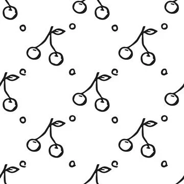 Seamless cherry pattern. Doodle vector with red cherry icons. cherry pattern Stock Illustration