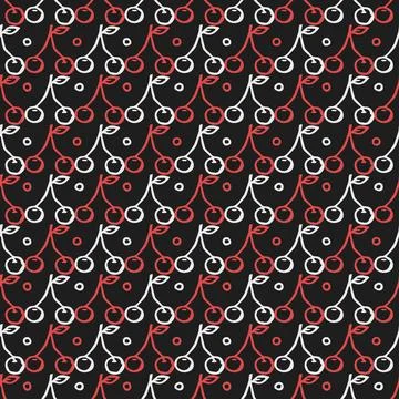 Seamless cherry pattern. Doodle vector with red cherry icons. cherry pattern Stockillustratie