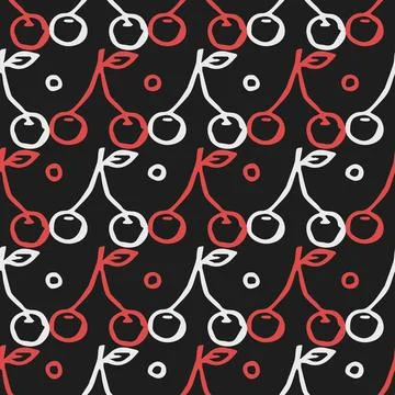Seamless cherry pattern. Doodle vector with red cherry icons. cherry pattern Stock Illustration