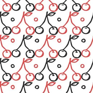 Seamless cherry pattern. Doodle vector with red cherry icons. cherry pattern Stock Illustration