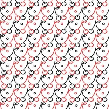 Seamless cherry pattern. Doodle vector with red cherry icons. cherry pattern Stock Illustration
