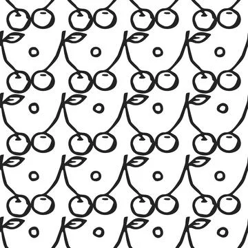 Seamless cherry pattern. Doodle vector with red cherry icons. cherry pattern Stock Illustration