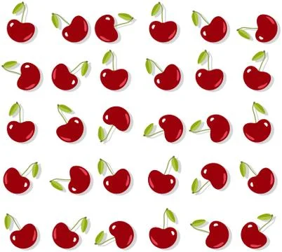 Seamless cherry pattern. Fresh summer fruit flat background with drop shadow Stock Illustration