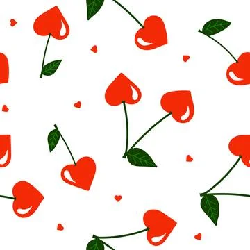 Seamless Cherry pattern with green leaf in cartoon style. Cute trendy desig.. Ilustración de archivo