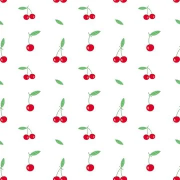 Seamless Cherry Pattern Hand Drawn Red Fruit and Leaf Illustration, Fresh Summer Illustrazione stock