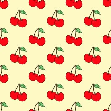 Seamless Cherry Pattern Vector. Cartoon background for kids Stock Illustration