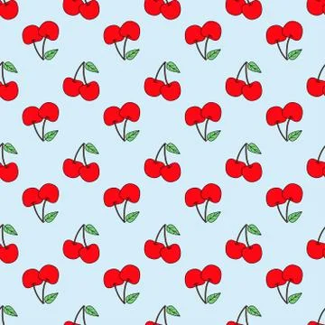 Seamless Cherry Pattern Vector. Cartoon background for kids Stock Illustration