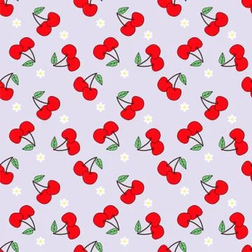Seamless Cherry Pattern Vector. Cartoon background for kids Stock Illustration