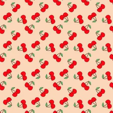 Seamless Cherry Pattern Vector. Cartoon background for kids Stock Illustration
